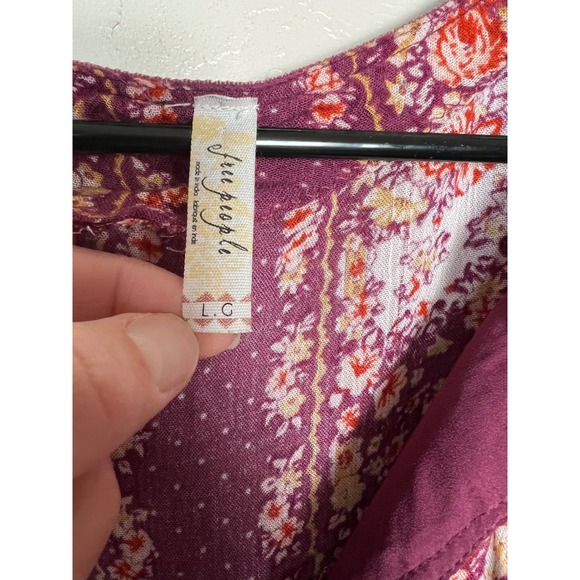 Free People Bridgette Purple Floral Print Long Sleeve Mini Dress Size L Bohemian - Picture 5 of 12